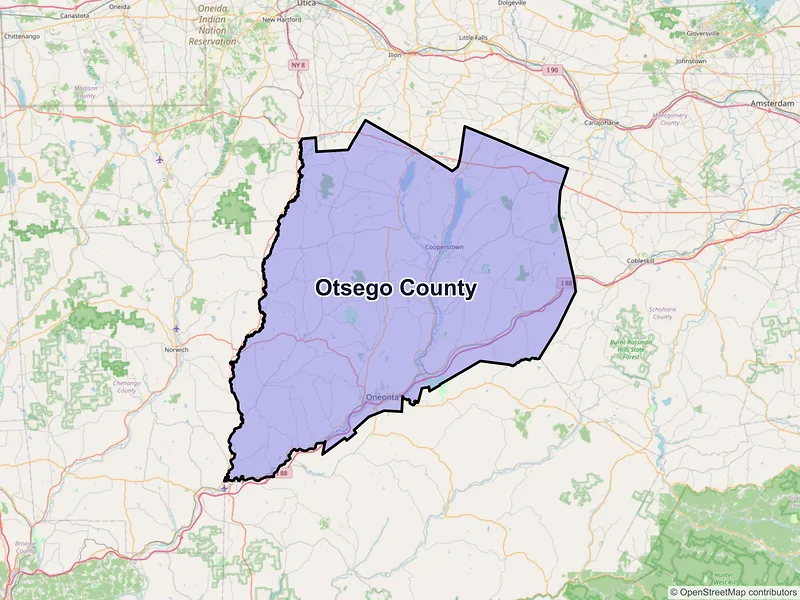 Map of Otsego County, New York and ZIP codes