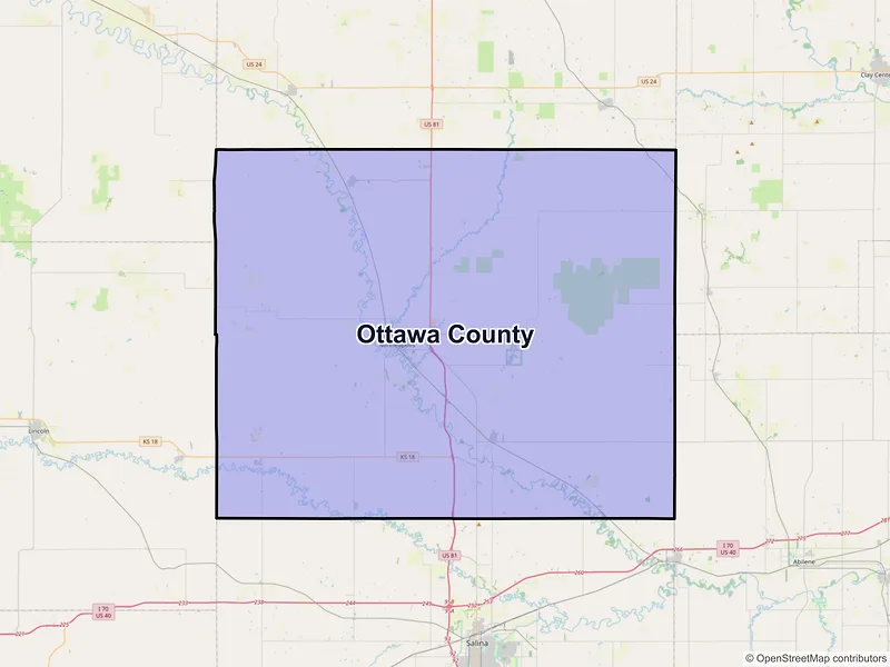 Map of Ottawa County, Kansas and ZIP codes