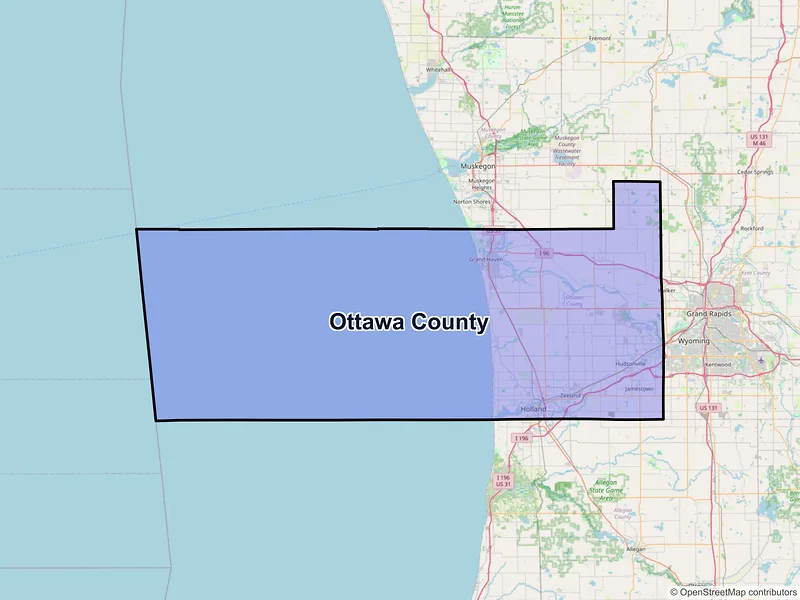 Map of Ottawa County, Michigan and ZIP codes
