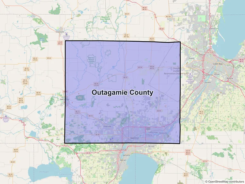 Map of Outagamie County, Wisconsin and ZIP codes