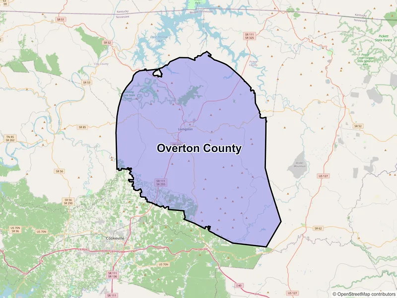 Map of Overton County, Tennessee and ZIP codes