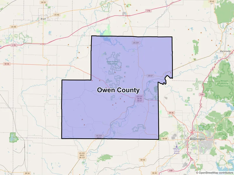 Map of Owen County, Indiana and ZIP codes
