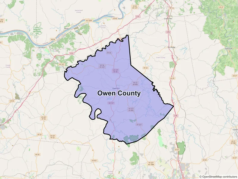 Map of Owen County, Kentucky and ZIP codes