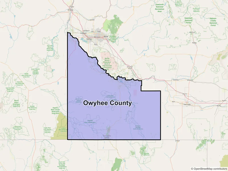 Map of Owyhee County, Idaho and ZIP codes