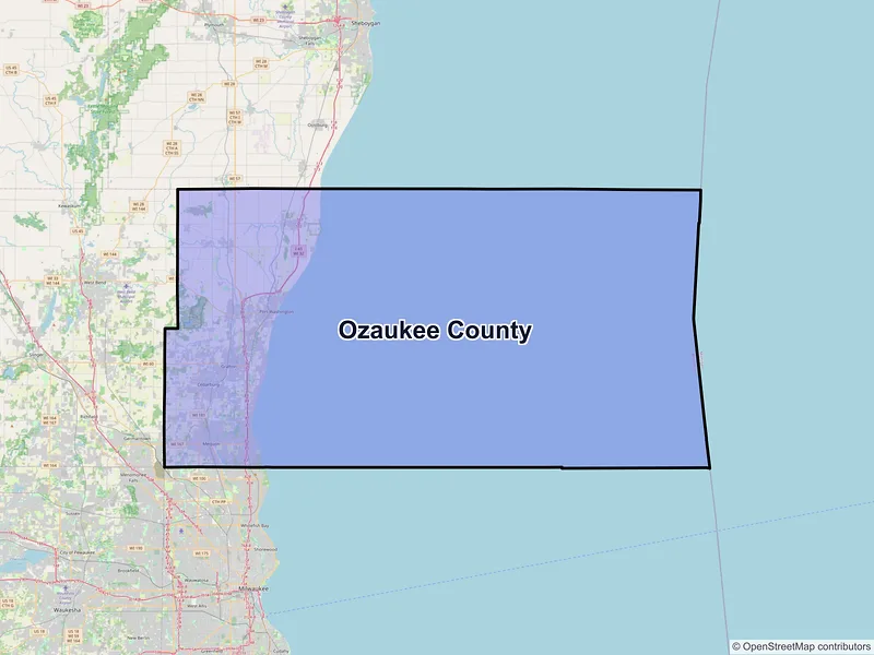Map of Ozaukee County, Wisconsin and ZIP codes