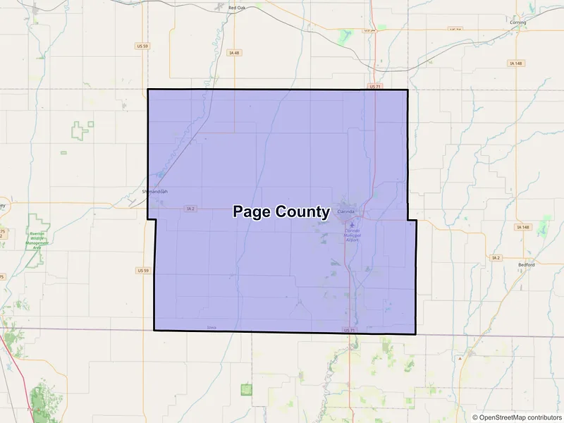 Map of Page County, Iowa and ZIP codes
