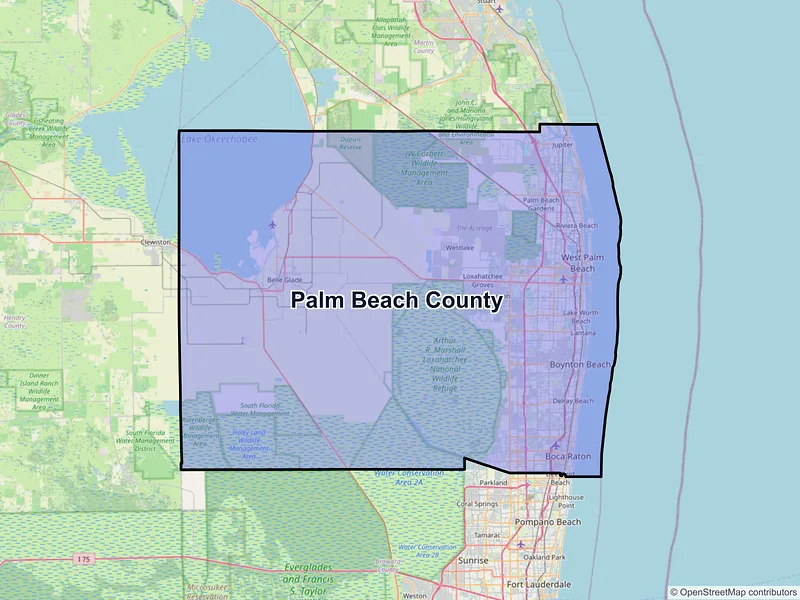 Map of Palm Beach County, Florida and ZIP codes