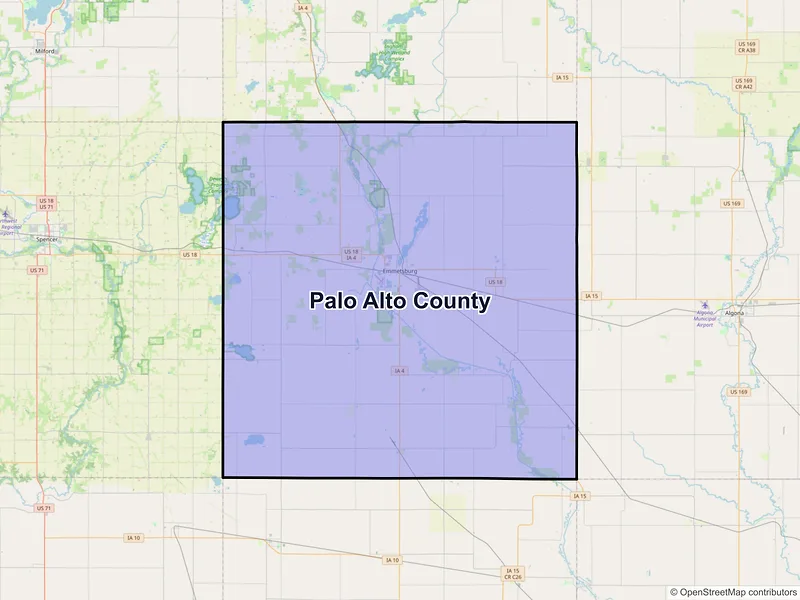 Map of Palo Alto County, Iowa and ZIP codes
