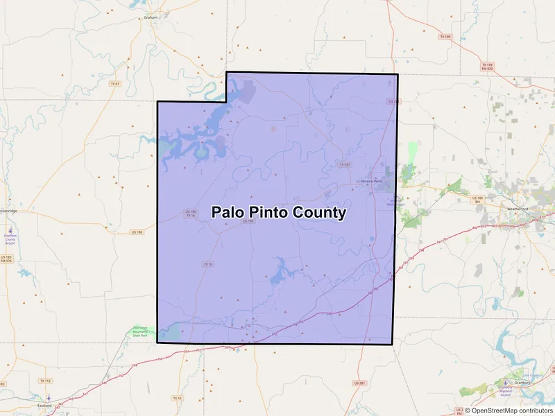 Map of Palo Pinto County, Texas and ZIP codes
