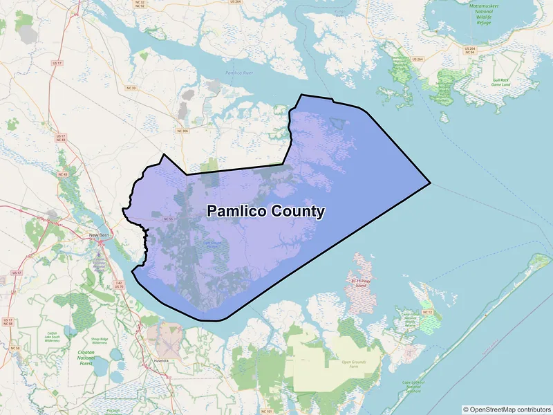 Map of Pamlico County, North Carolina and ZIP codes