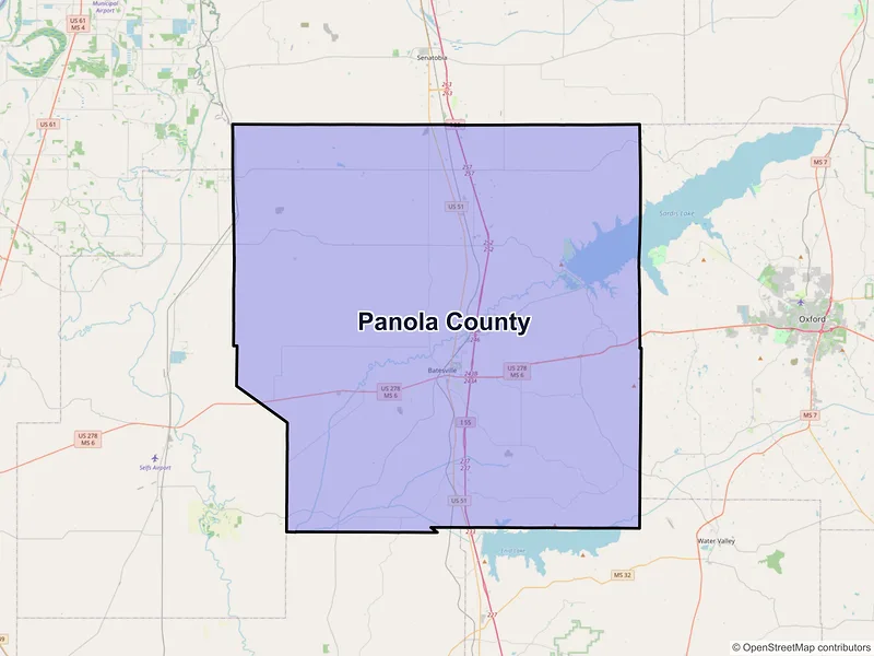 Map of Panola County, Mississippi and ZIP codes