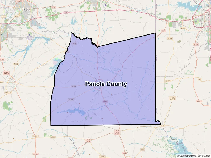Map of Panola County, Texas and ZIP codes