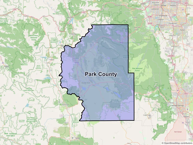 Map of Park County, Colorado and ZIP codes