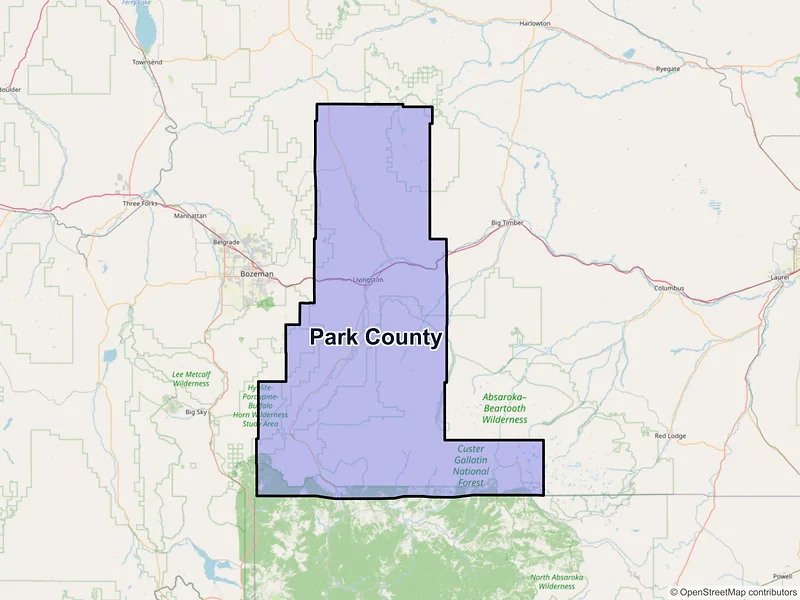 Map of Park County, Montana and ZIP codes