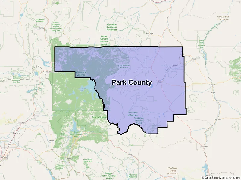 Map of Park County, Wyoming and ZIP codes