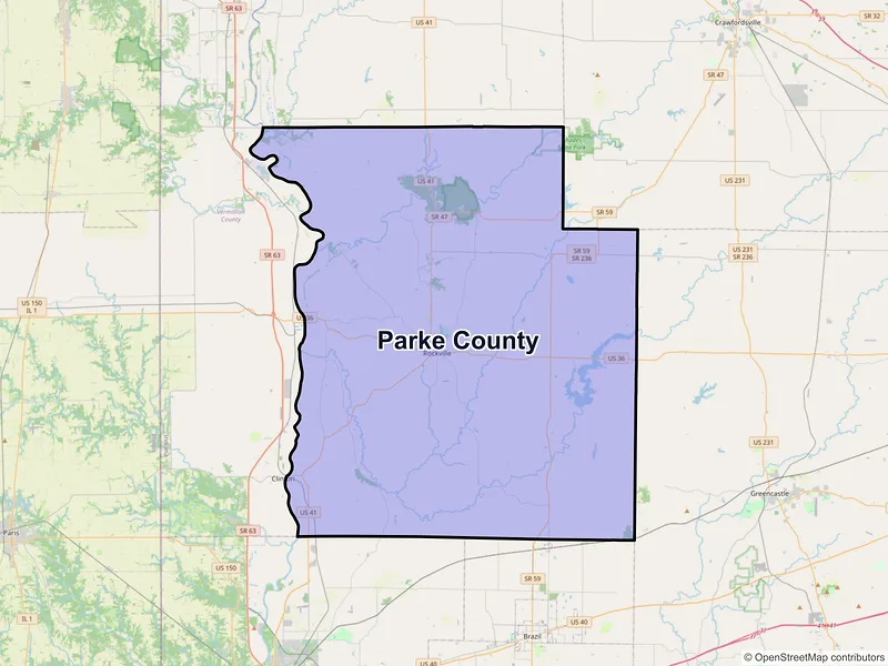 Map of Parke County, Indiana and ZIP codes