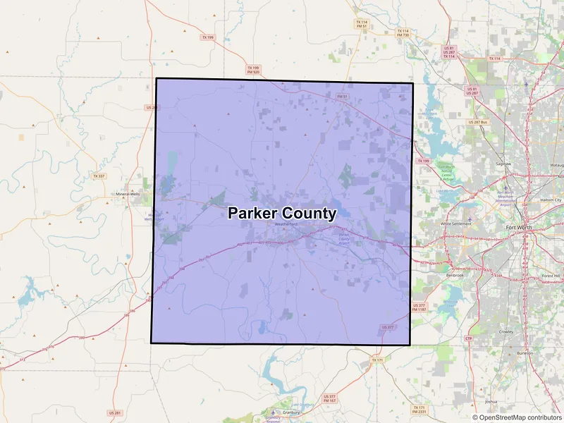 Map of Parker County, Texas and ZIP codes