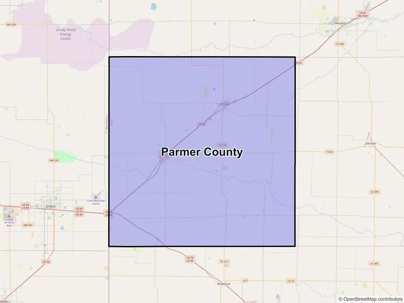 Map of Parmer County, Texas and ZIP codes