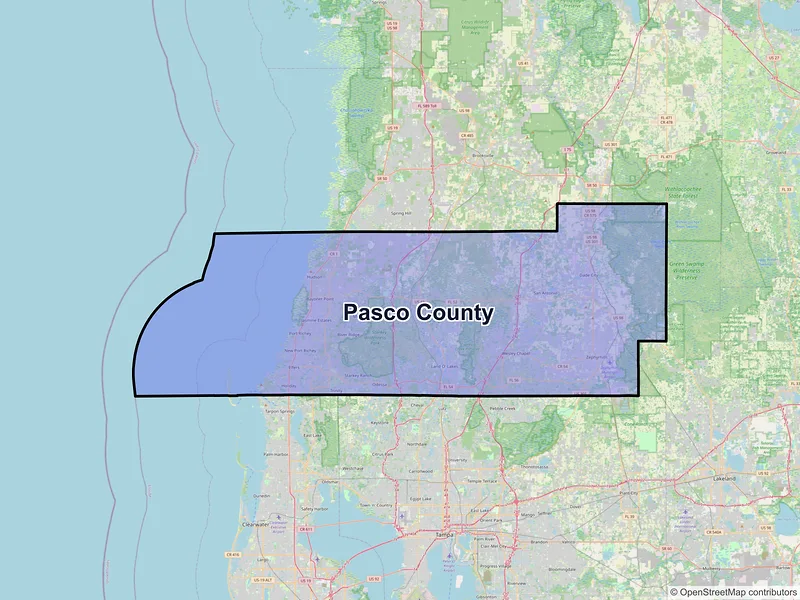 Map of Pasco County, Florida and ZIP codes