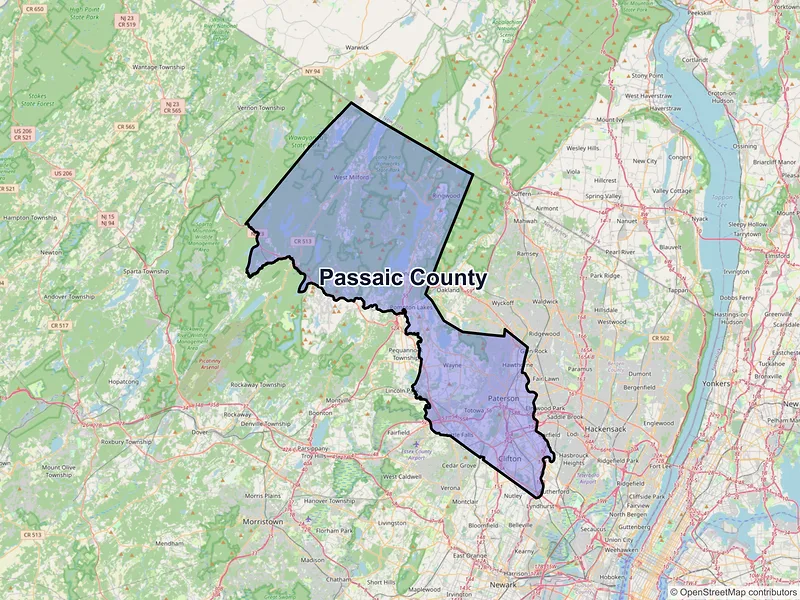 Map of Passaic County, New Jersey and ZIP codes