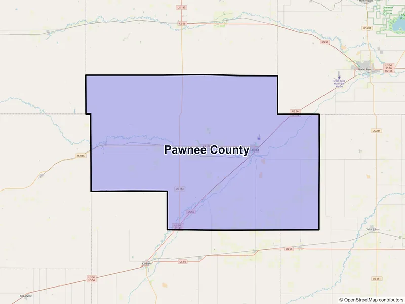 Map of Pawnee County, Kansas and ZIP codes