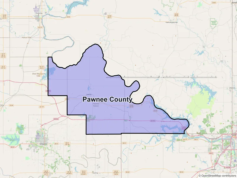 Map of Pawnee County, Oklahoma and ZIP codes
