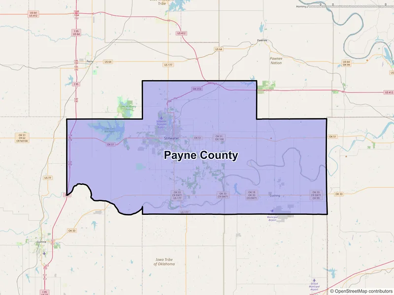 Map of Payne County, Oklahoma and ZIP codes