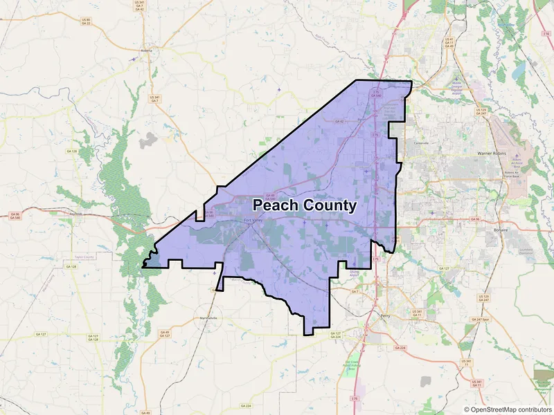 Map of Peach County, Georgia and ZIP codes