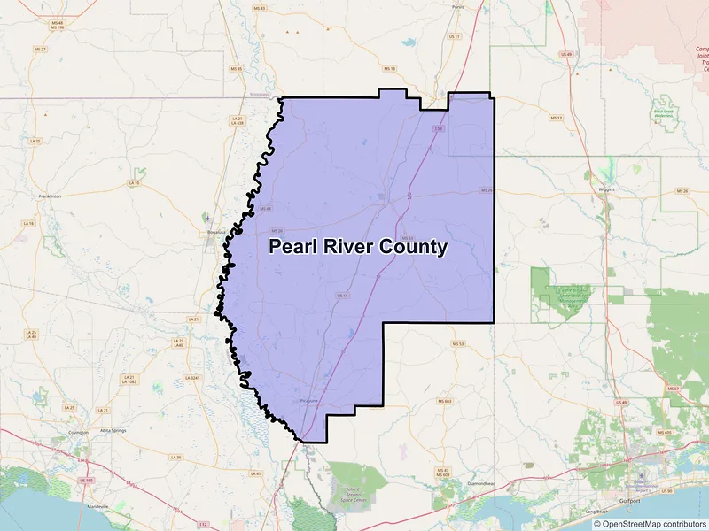 Map of Pearl River County, Mississippi and ZIP codes