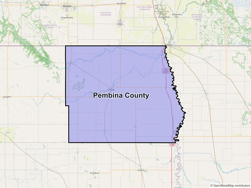 Map of Pembina County, North Dakota and ZIP codes