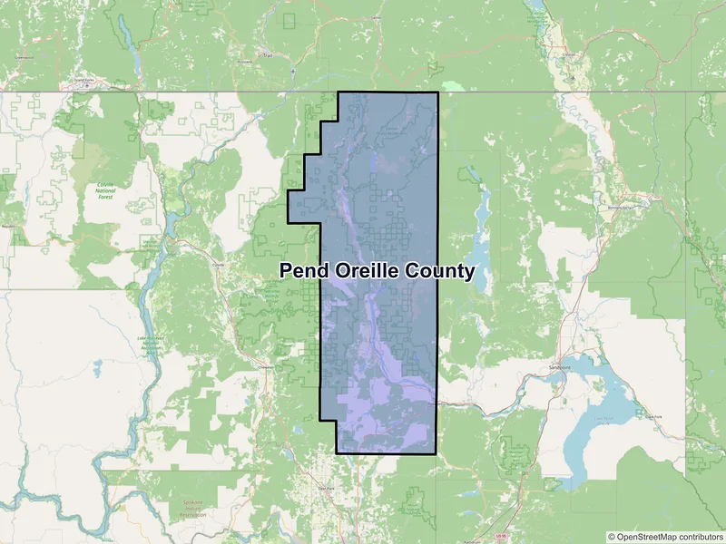 Map of Pend Oreille County, Washington and ZIP codes