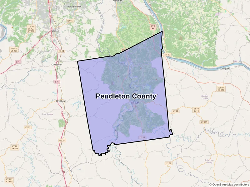 Map of Pendleton County, Kentucky and ZIP codes