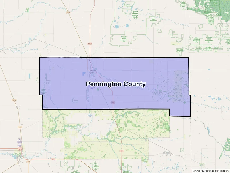 Map of Pennington County, Minnesota and ZIP codes