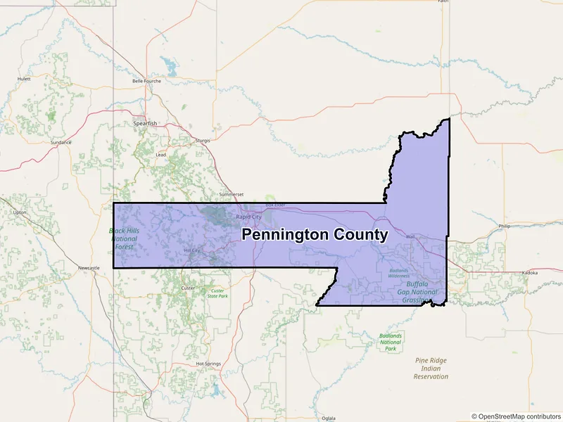 Map of Pennington County, South Dakota and ZIP codes
