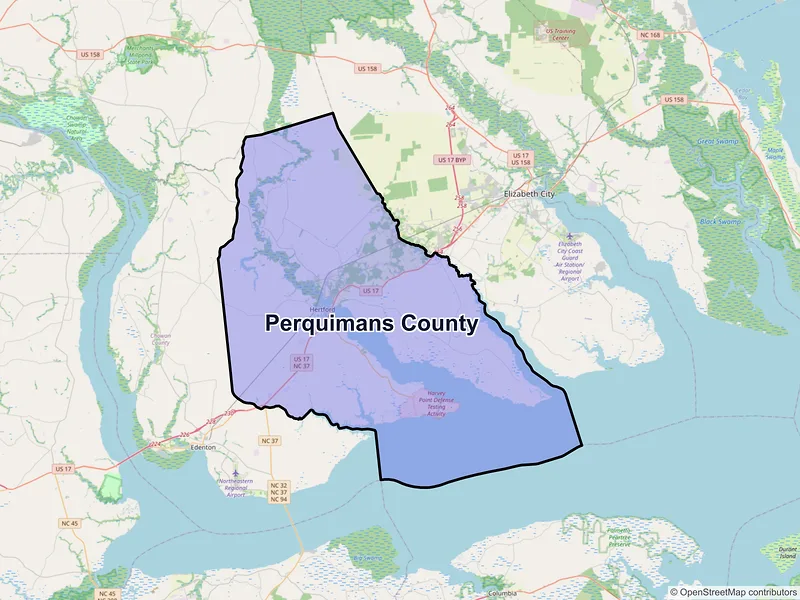 Map of Perquimans County, North Carolina and ZIP codes