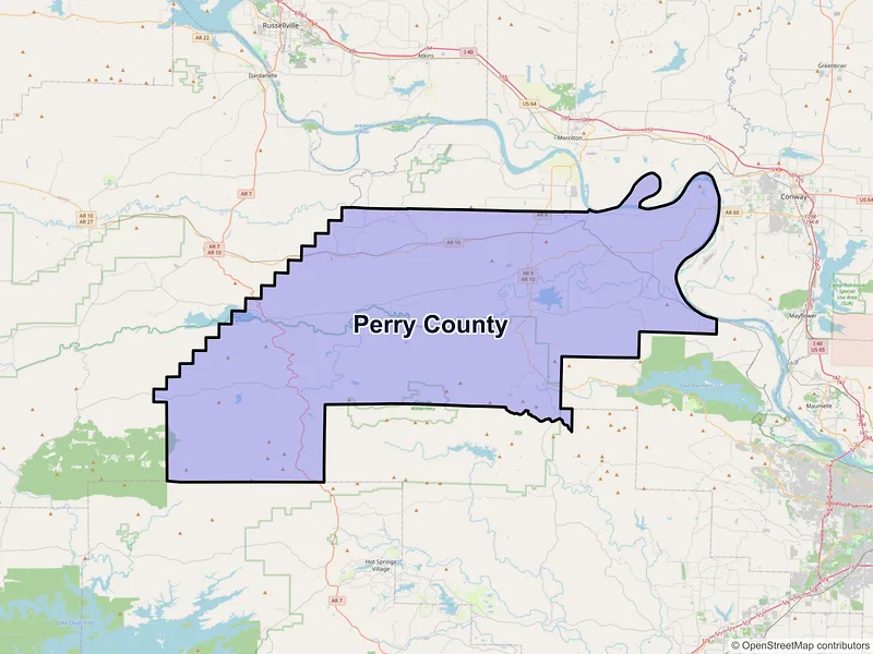 Map of Perry County, Arkansas and ZIP codes