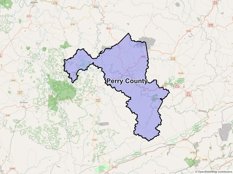 Map of Perry County, Kentucky and ZIP codes