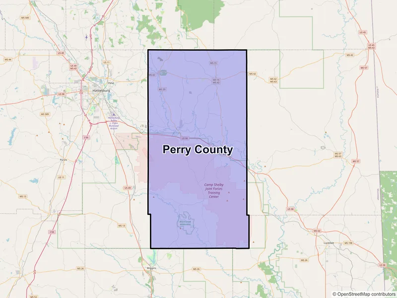 Map of Perry County, Mississippi and ZIP codes