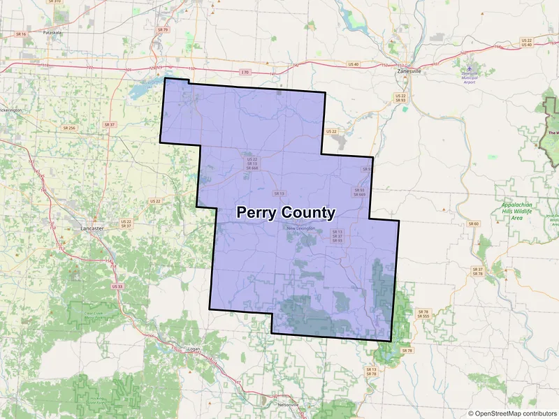 Map of Perry County, Ohio and ZIP codes