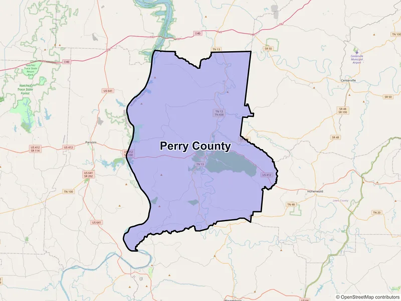Map of Perry County, Tennessee and ZIP codes