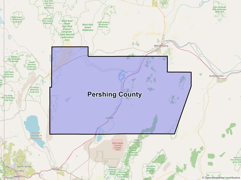 Map of Pershing County, Nevada and ZIP codes