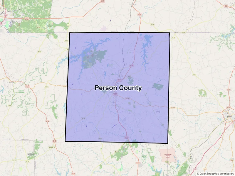 Map of Person County, North Carolina and ZIP codes