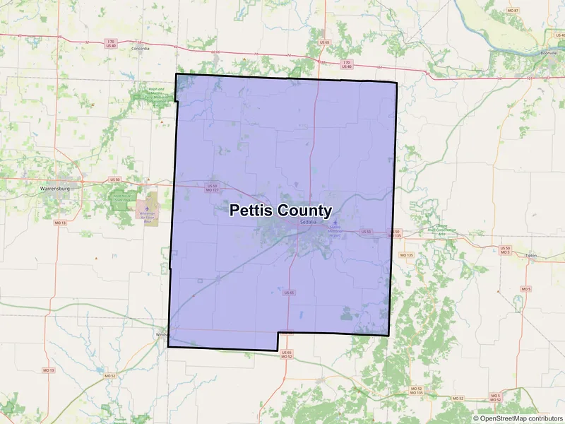 Map of Pettis County, Missouri and ZIP codes