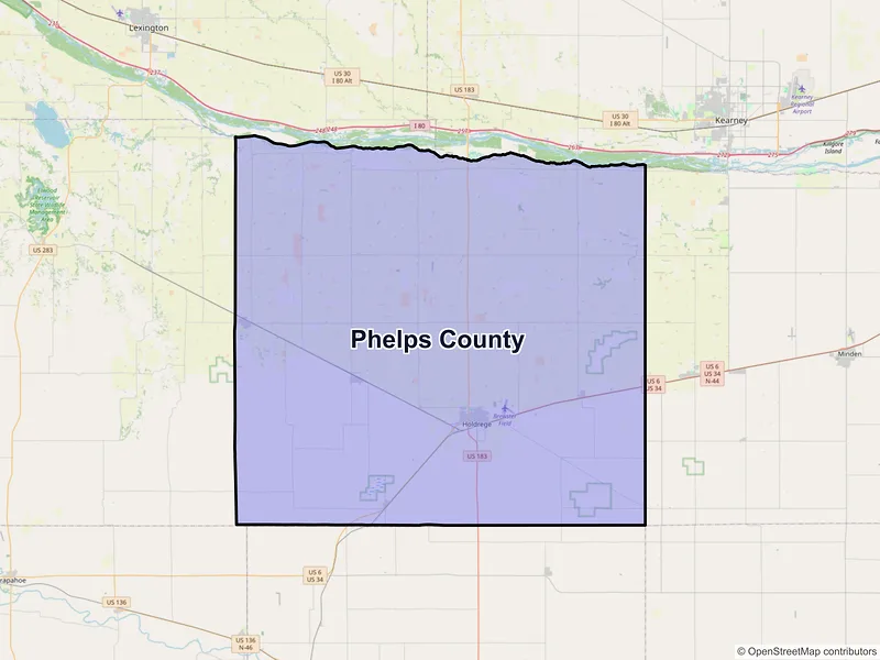 Map of Phelps County, Nebraska and ZIP codes