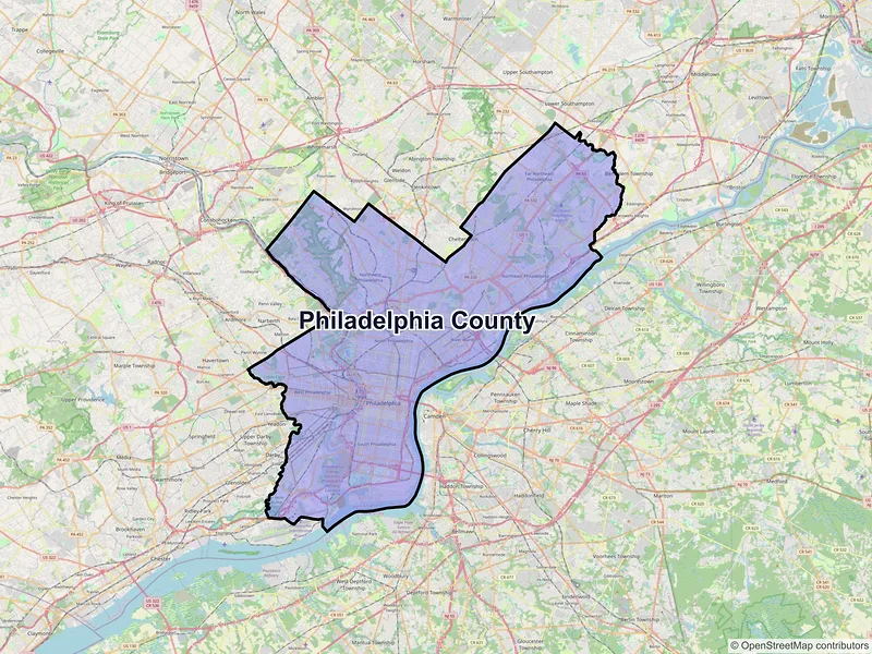 Map of Philadelphia County, Pennsylvania and ZIP codes