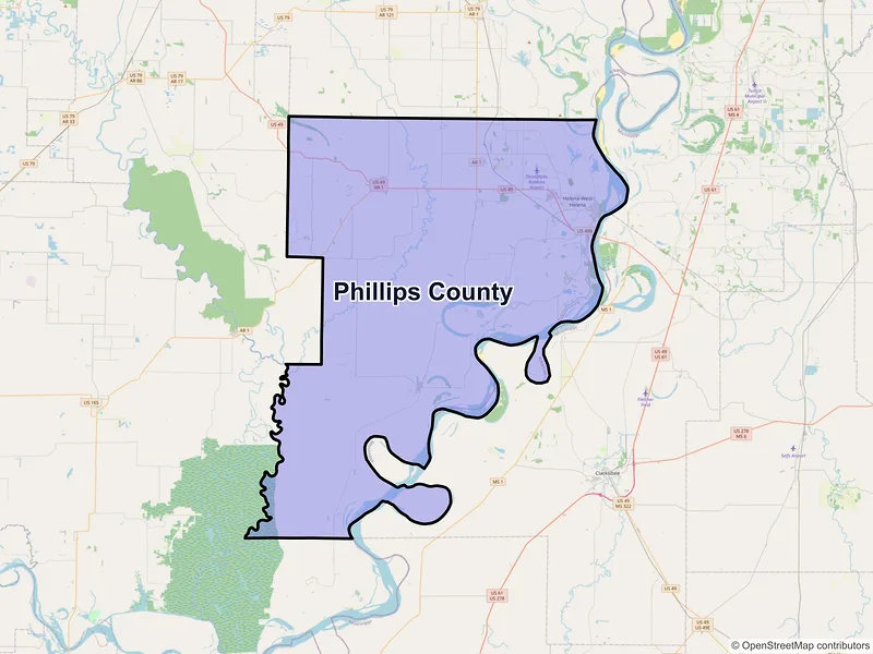 Map of Phillips County, Arkansas and ZIP codes