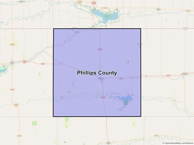 Map of Phillips County, Kansas and ZIP codes