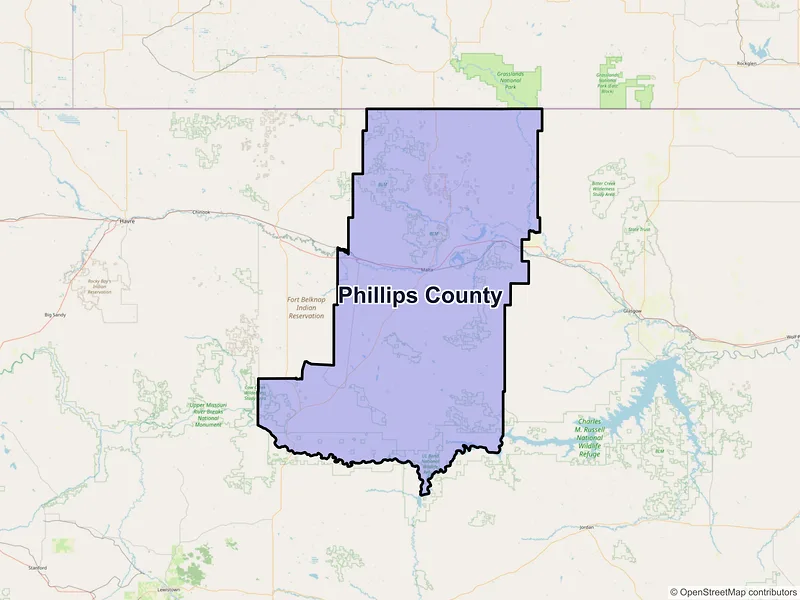 Map of Phillips County, Montana and ZIP codes
