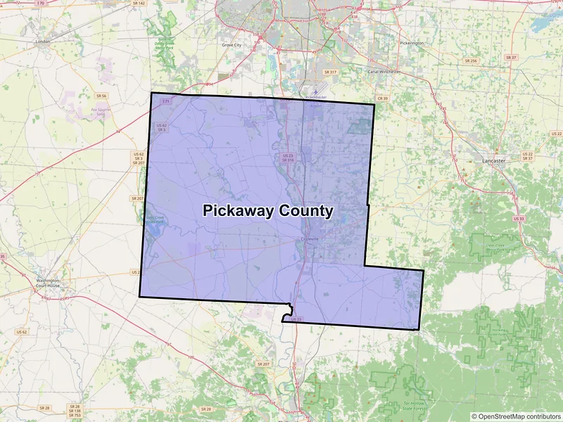 Map of Pickaway County, Ohio and ZIP codes