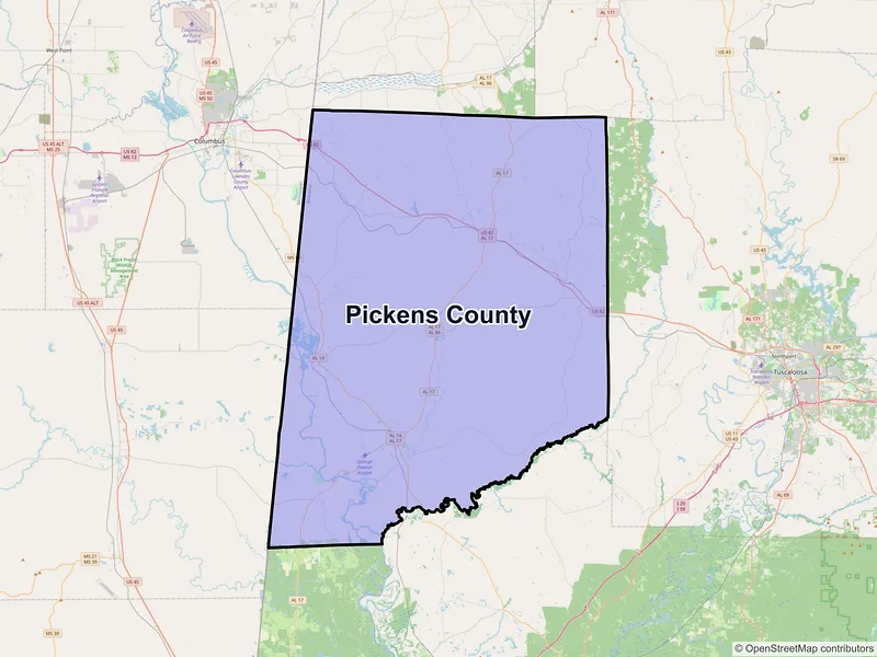 Map of Pickens County, Alabama and ZIP codes